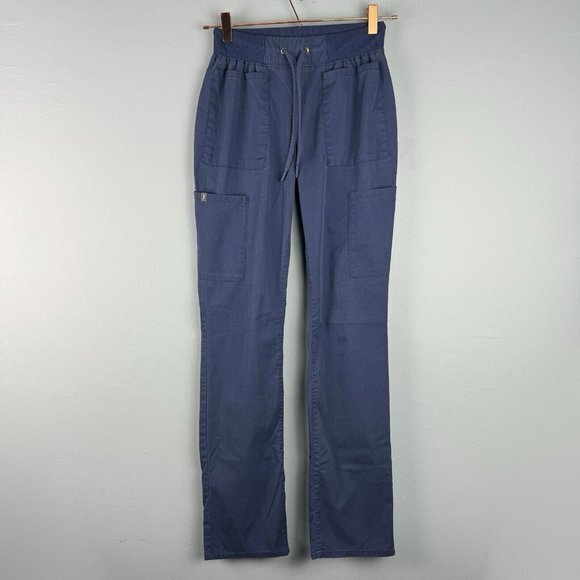 Jaanuu J95084T Classic High-Waist Scrub Pant Womens Sz XST Blue Cargo Drawstring - Picture 1 of 6